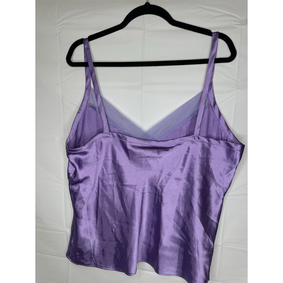 GEORGE Cami Tank Top Shiny Smooth Satin Purple Lace Baby Doll XL(16/18) - Picture 2 of 8